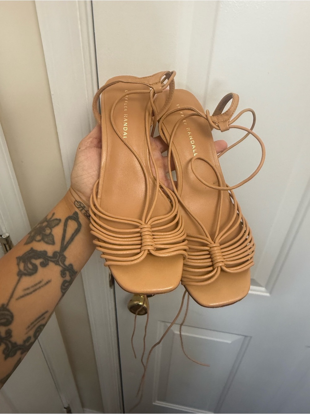 Loeffler Randall Strappy Nude Heels Size 8B Wedding Guest Date Night Romantic